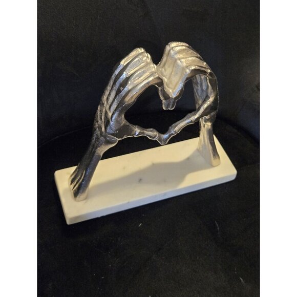 New LRG Metal Marble Skeleton Heart Hands Sculpture Love Halloween Holiday Decor - Picture 2 of 2